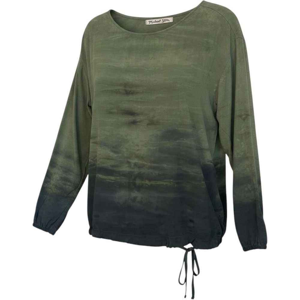 Michael Stars Tarragon Haze Print Long Sleeve Blouson Top Size S Artsy Forest